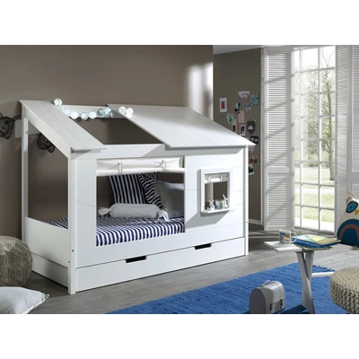Abbildung von Vipack Hausbett &quot;Hausbett&quot;, (Made in Europe), Baumhausbett mit Vorhang Set, Liegefläche 90 x 200 cm, Bettschublade