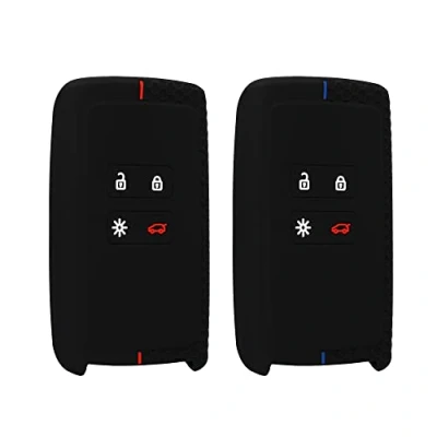 Abbildung von kwmobile 2X Autoschlüssel Silikon Cover kompatibel mit Renault 4 Tasten Smartkey (nur Keyless Go) Hülle Schlüsselhülle Case in Schwarz Rot Blau