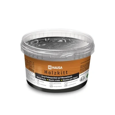 Abbildung von HAUSA Holzkitt 250 g Schwarz Holzspachtelmasse, Kitt für Holz, Holzspachtel/Füllmasse zum Reparieren von Holzschäden gebrauchsfertig ausgezeichnete Füllkraft schnelltrocknend rissbeständig