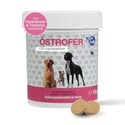 Abbildung von NutriLabs Östrofer Hormontabletten für Hündinnen 100 STK. Gesundheitstabletten mit Rotkleesaat, Biotin etc. Gesundheitsprodukte Hunde Nahrungsergänzungsmittel Hund