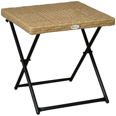 Abbildung von Outsunny Polyrattan Beistelltisch Gartentisch klappbar Couchtisch Gartenmöbel Balkontisch Falttisch Metall Natur 40 x cm