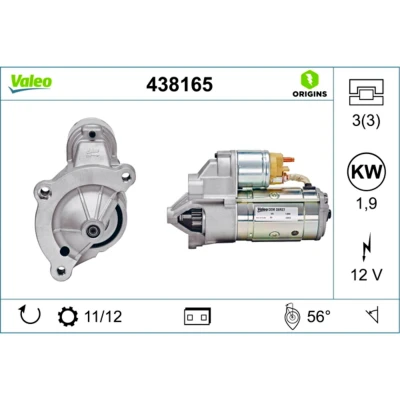 Abbildung von VALEO NEW ORIGINAL PART 438165 Anlasser 12 1,9 PEUGEOT: Boxer Kastenwagen, 307 SW, Schrägheck, CITROËN: C5 3, Jumper II Kastenwagen kfzteile,