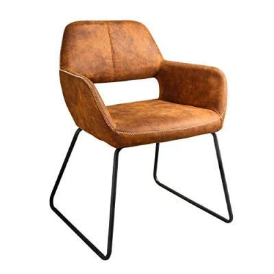 Abbildung von riess ambiente Esszimmerstuhl MUSTANG antik braun, Esszimmer · Microfaser Metall mit Armlehne Retro Design