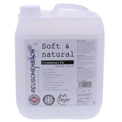 Abbildung von Reuschenbach Vegane Cremeseife Soft &amp; Natural 5L Extra Milde Handseife für Lebensmittelverarbeitende Betriebe Dermatologisch Getestet