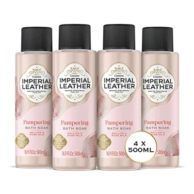 Abbildung von Imperial Leather Verwöhnendes Badebad, Malven und Rosenmilch, reichhaltiges cremiges Schaumbad, sanfte Hautpflege, Bulk Buy, 4er Pack (4 x 500 ml)