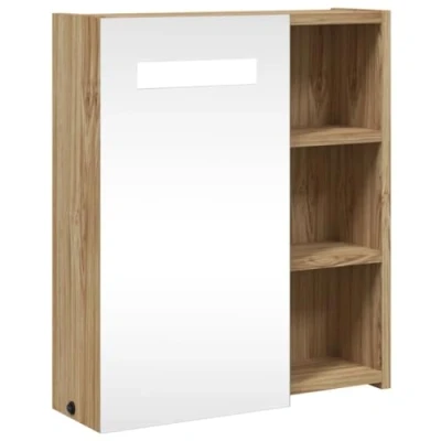 Abbildung von vidaXL Spiegelschrank, Badschrank mit LED Beleuchtung, Hängeschrank Badezimmerschrank viel Stauraum, Wandschrank Badmöbel Badregal, Eichenoptik