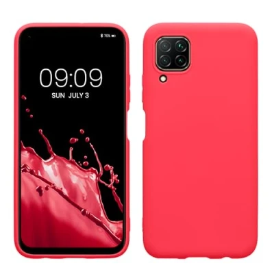 Abbildung von kwmobile Hülle kompatibel mit Huawei P40 Lite weiches TPU Silikon Case Cover geeignet für kabelloses Laden Neon Pink