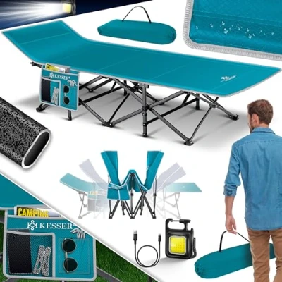 Abbildung von KESSER® Campingbett Feldbett Klappbar Klappbett Campingliege inkl. Tragetasche + Seitentasche 190 x 67 35cm bis 250kg Belastbar Metallrohr 600D Oxfordgewebe Stabiles Tragbar Liege Reise Bequem
