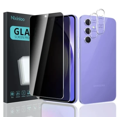 Abbildung von [4 Stück] Sichtschutz Schutzfolie für Samsung Galaxy A54, [2* Anti Spy Schutzglas + 2* Kameraschutz] Sichtschutzfolie, [Anti Spion] [9H Härte] [Bläschenfrei] [Kratzfest]