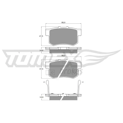Abbildung von TOMEX brakes TX 11 00 Bremsbelagsatz Hinterachse mit akustischer Verschleißwarnung HONDA: Stream I, CIVIC 7 Hatchback, Jazz 3 Schrägheck