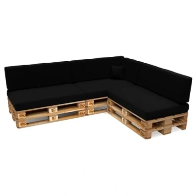 Abbildung von POKAR Palettenkissen Wasserdicht Palettenauflagen mit abnehmbarem Bezug Palettenmöbel Palettensofa 8er Set: Sitzkissen 120x80 + Rückenlehne 120x40, Schwarz
