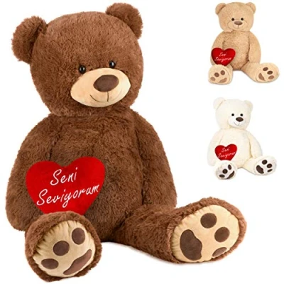 Abbildung von BRUBAKER Kuscheltier XXL Teddybär 100 cm groß mit Herz Seni Seviyorum (1 St), großer Teddy Bär, Stofftier Plüschtier