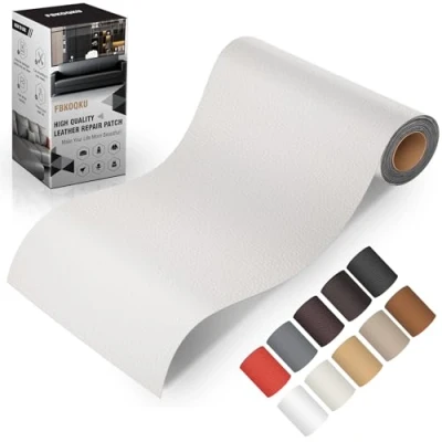 Abbildung von Leder kunstleder selbstklebend, 10 x 200cm Reparatur set, Kit für Möbel, Sofa, Autositze, Taschen, und Renovierung(Weiß)