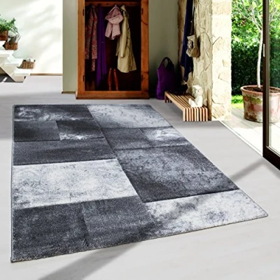 Abbildung von Teppich Kariert Design, SIMPEX24, Läufer, Höhe: 13 mm, Designer Wohnzimmer Kurzflor handgearbeiteter Konturenschnitt