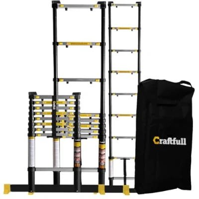 Abbildung von 𝐂𝐑𝐀𝐅𝐓𝐅𝐔𝐋𝐋 Aluminium Teleskopleiter CF 101A 𝟑 𝐉𝐀𝐇𝐑𝐄 𝐆𝐀𝐑𝐀𝐍𝐓𝐈𝐄 Trittleiter Leiter ausziehbar Stehleiter Ausziehleiter Alu Anlegeleiter (4.4 Meter Black Edition)