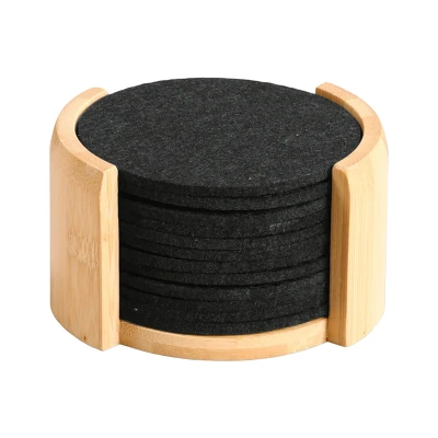 Abbildung von Kesper Untersetzer, 12er Set, Material: Bambus, Textil, Maße: ø 10 cm/Stärke: ca. 0,4 cm, Farbe: Braun, Schwarz 58747