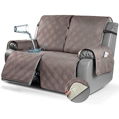 Abbildung von LINGKY Sesselschoner für Fernsehsessel, 100% Wasserdicht 1 Sitzer Sesselschoner, Anti Rutsch Sesselauflage Relax mit Taschen Waschbar Sessel Überwürf Sesselbezug (Taupe,2 Sitzer)