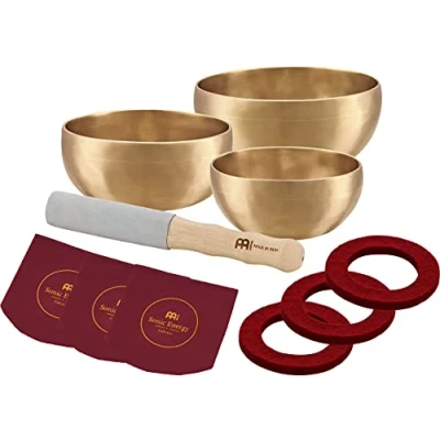 Abbildung von Sonic Energy Klangschalen Set Universal Series 400/500/600 g Handgefertigt Für Meditation &amp; Klangheilung Inkl. Hülle, Filzring Reiber (SB U 1500)