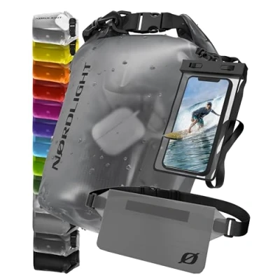 Abbildung von Nordlight wasserdichte Tasche 3er Set (Anthrazit) Dry Bag 5l + Handyhülle Hüfttasche IPX8 Schutz Mit Verstellbaren Gurten Für Strand, Stand Up Paddling