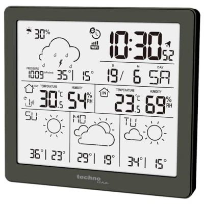 Abbildung von WD2200 Wetterstation mit 3 Tage Wettervorhersage, Inklusive Außensender, Daten auf der Station und dem Handy (App direct weather)
