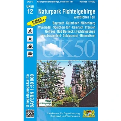 Abbildung von UK50 12 Naturpark Fichtelgebirge, westlicher Teil: Bayreuth, Kulmbach, Münchberg, Wunsiedel, Speichersdorf, Kemnath, Creußen, Gefrees, Bad Berneck ... Karte Freizeitkarte Wanderkarte)