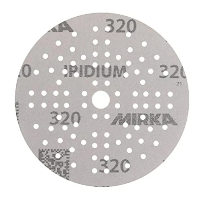 Abbildung von Mirka Iridium Premium Schleifpapier Ø 150mm Klett 121 Loch, Korn 320, 10 Stk / Zum Schleifen von Lack, Spachtel, Grundierung, Holz, Stahl, Mineralwerkstoffe, Kunststoff