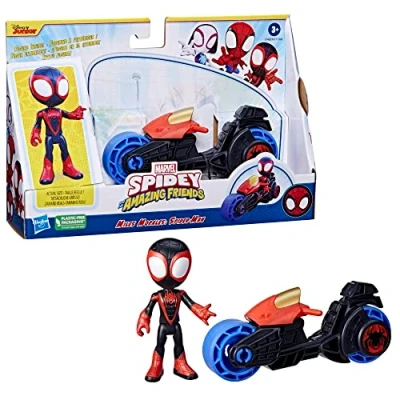 Abbildung von SPIDEY AND HIS AMAZING FRIENDS Marvel Miles Morales: Spider Man Action Figur, Spielzeug Motorrad, ab 3 Jahren
