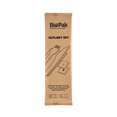 Abbildung von ECO Besteckset 5/1 Messer Gabel Salz Pfeffer Serviette