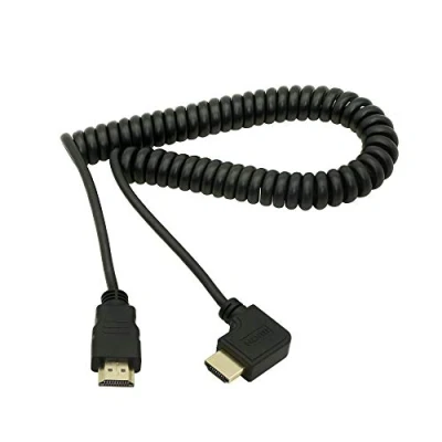 Abbildung von Cerrxian HDMI Stecker auf rechtwinkliges Kabel, vergoldeter Konverter Adapter, Spiralkabel, unterstützt 2K 4K (30 Hz), Audio Return (rechtwinkliges HDMI)