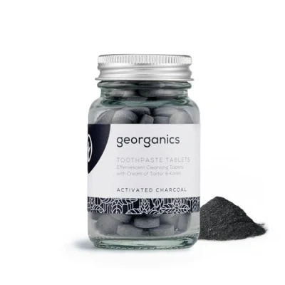 Abbildung von Georganics Natürliche Zahnputztabletten Natürlich Sprudelnde Zahn Reinigungstabletten mit Kaolinerde Vegan, ohne SLS, Tierversuche und Fluorid Aktivkohle 120 Tabletten