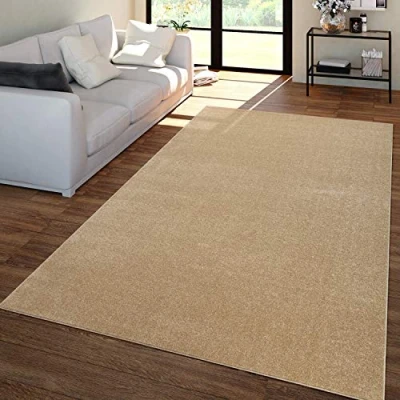 Abbildung von TT Home Wohnzimmer Teppich Kurzflor Unifarbendes Design Modern Und Zeitlos, Farbe: Gold, Größe:160x220 cm