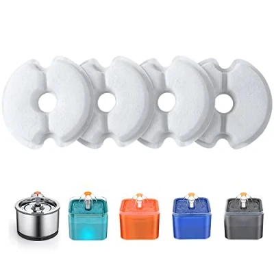 Abbildung von Yiupea Wasserbrunnen Filter 4 Stück, Trinkbrunnenfilter für 2 L &amp; 2,5 / 67oz 84oz Katzenblüten Trinkbrunnen, Baumwoll Aktivkohle Harz Katzenbrunnenfilter mit dreifacher Filtration