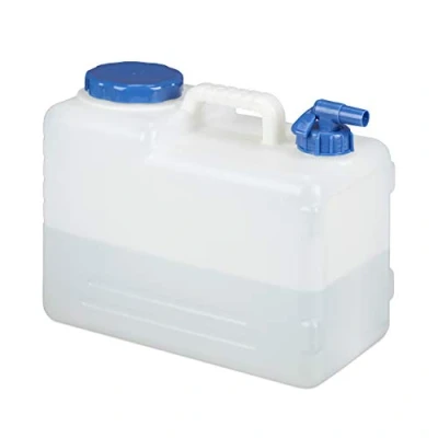 Abbildung von Relaxdays 15 L Wasserkanister, Ablasshahn, Schraubdeckel, tragbarer Trinkwasserkanister, BPA frei, Camping, Auto, weiß