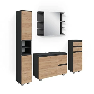Abbildung von Vicco Badmöbel Set J Shape, Anthrazit/Eiche, 4 Teile, (4 St., er Set)