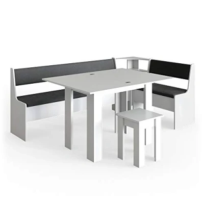 Abbildung von Vicco Eckbankgruppe Roman, Weiß/Anthrazit, 210 x 120 cm mit Tisch
