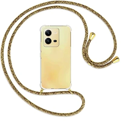 Abbildung von mtb more energy® Handykette kompatibel mit vivo X80 Lite Natural/Gold Smartphone Hülle zum Umhängen Anti Shock Full TPU Case