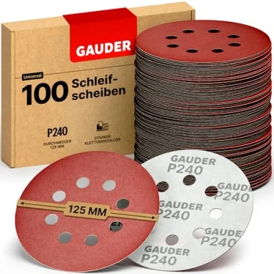 Abbildung von GAUDER Schleifscheiben für Exzenterschleifer Ø 125mm 100 Stück Schleifpapier Klett 8 Loch Schleifblätter rund Körnung P240