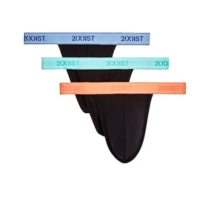 Abbildung von 2(x)ist)IST Herren Essential Cotton 3er Pack Y Back Tanga, Schwarz Aruba Blau/Blau Glocke/Pfirsich Bund, Medium