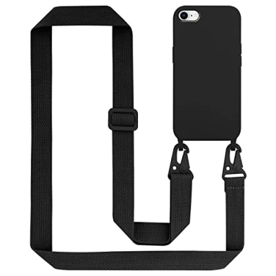 Abbildung von Cadorabo Handykette kompatibel mit Apple iPhone 7 7S 8 SE 2020 Schutzhülle TPU Liquid Silikon Case Necklace verstellbarem Band Kordel Etui Hülle für in Schwarz