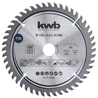 Abbildung von kwb Kreissägeblatt 150 x 20 mm, sehr feiner Schnitt, Sägeblatt geeignet für Arbeitsplatten, Holz und beschichtete Platten