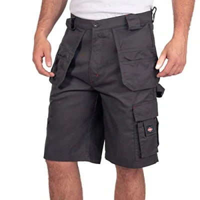 Abbildung von Lee Cooper LCSHO810 Dreifach genähte Holstertasche und Multi Tool Taschen für Herren, Cargo Arbeits Sicherheitsshorts, Grau, 36 W
