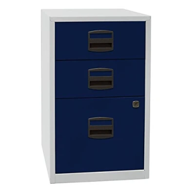 Abbildung von Bisley Home Beistellschrank PFA, 2 Universalschubladen, 1 HR Schublade, Metall, 505 Korpus Lichtgrau, Fronten Oxfordblau, 40 x 41.3 67.2 cm