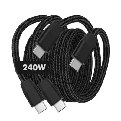 Abbildung von MoKo 240W USB C auf Kabel, 2 Stück m Nylon Geflochtenes Typ Kabel Schnellladekabel für iPhone 16/15/15 Pro/15 Plus/15Pro Max, MacBook Pro 2020, Galaxy S24, Schwarz