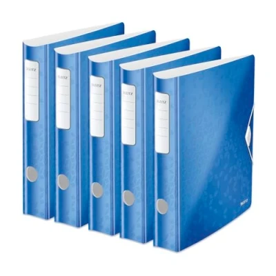 Abbildung von Leitz Qualitäts Ordner 180 Active WOW, 5er Pack, A4, Schmal, Abgerundeter Rücken, 6,5 cm breit, Gummibandverschluss, Leichtes Polyfoam, Plastik Ordner, WOW Serie, Violett, 11070062