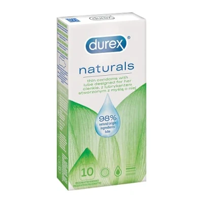 Abbildung von Durex Naturals Kondome aus Naturkautschuklatex mit wasserbasierter Gleitgelbeschichtung natürlichen Inhaltsstoffen (1 x 10 Stück)