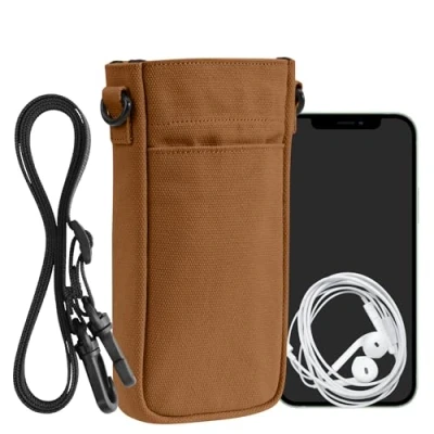 Abbildung von kwmobile Handytasche für Smartphones XXL 7&quot; Canvas Handy Hülle mit Band Tasche Handykette 16,5 x 10 cm Innenmaße Hellbraun