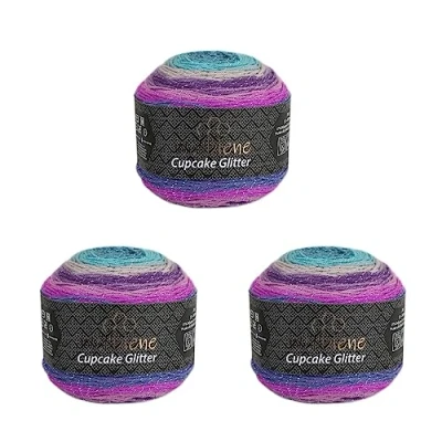 Abbildung von Cupcake Glitter Simli 3 x 150g Strickwolle 450 Gramm Wolle zum Stricken und Häkeln Babywolle türkische Farbverlaufswolle Glitzer (3030 pink türkis lila)