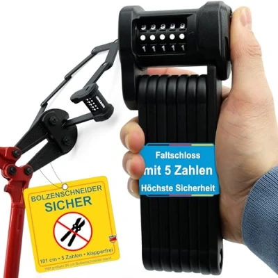 Abbildung von KOHLBURG Fahrradschloss Zahlenschloss mit 5 stelligem Zahlencode [Bolzenschneider sicher, 101 cm lang] Faltschloss Typ Wien Halterung hohe Sicherheit Fahrrad Schloss e Scooter Bike &amp; Lock