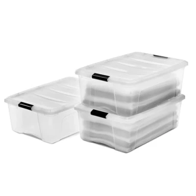 Abbildung von Iris Ohyama Aufbewahrungsboxen mit Deckel, 30L, 3er Set, Transparent, Sicherer Verschluss, Stapelbar, Griffe, Schlafzimmer, Schrank, Büro, Organisation, BPA freies Plastik, Ordnungsboxen, DDNTB 30