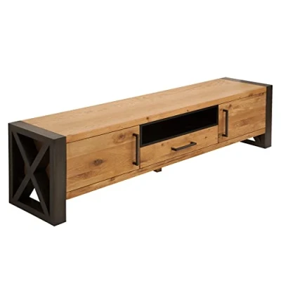 Abbildung von riess ambiente Lowboard THOR 200cm natur / schwarz, Wohnzimmer · recyceltes Massivholz Pinie Industrial Design